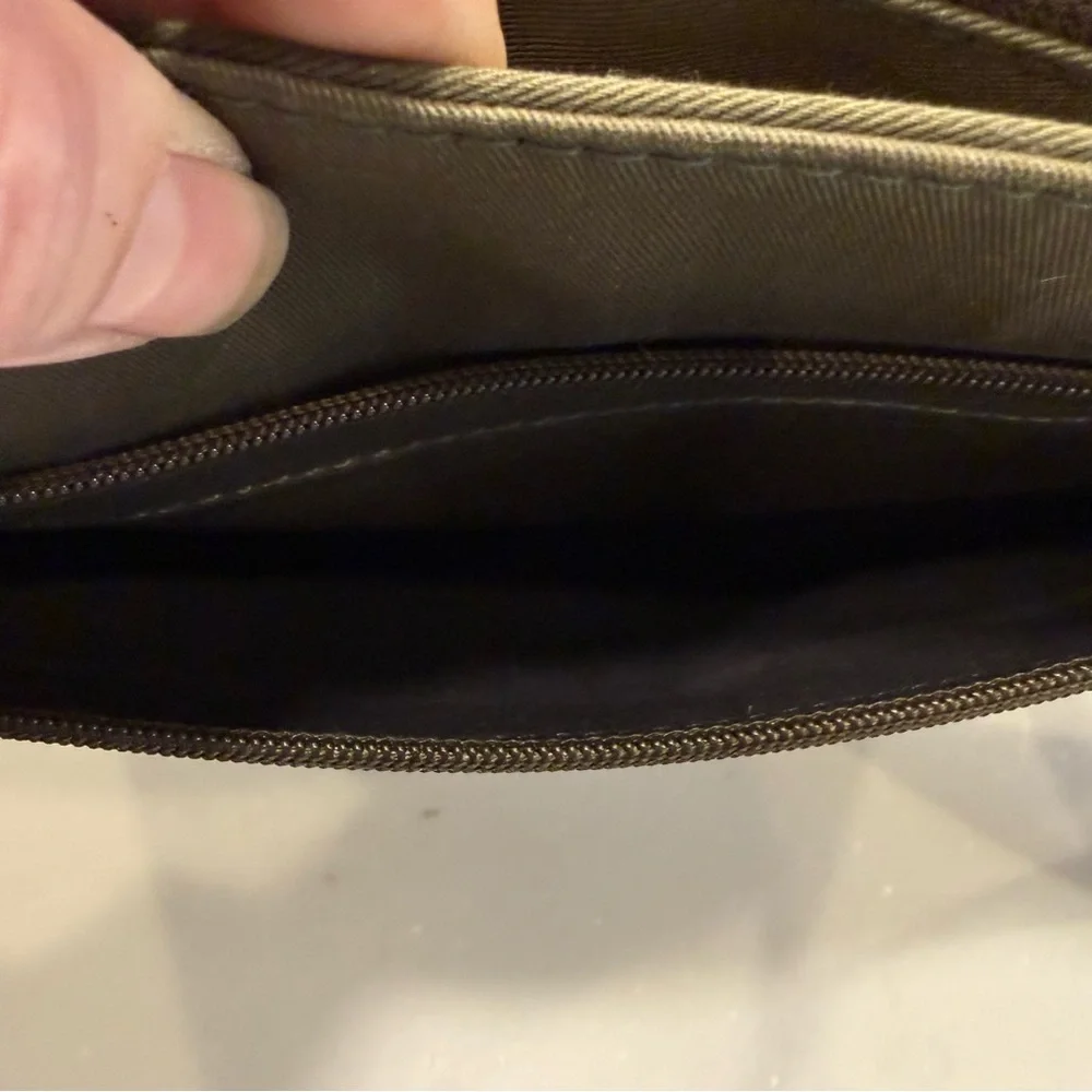 Tano New York Olive Green Canvas Shoulder Bag 3 Center Comp, Outside Zip NWT